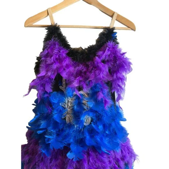 Feather Stappy Ballerina / Mardigras Dress Halloween Costume Blue & Purple - Picture 3 of 9